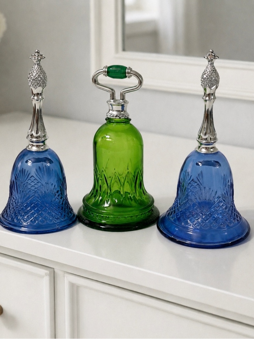 Vintage Elegant Green and Blue Glass Perfume Bottles by Avon